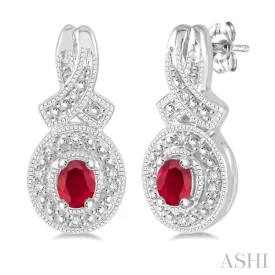 4x3  MM Oval Cut Ruby and 1/20 ctw Single Cut Diamond Earrings in Sterling Silver