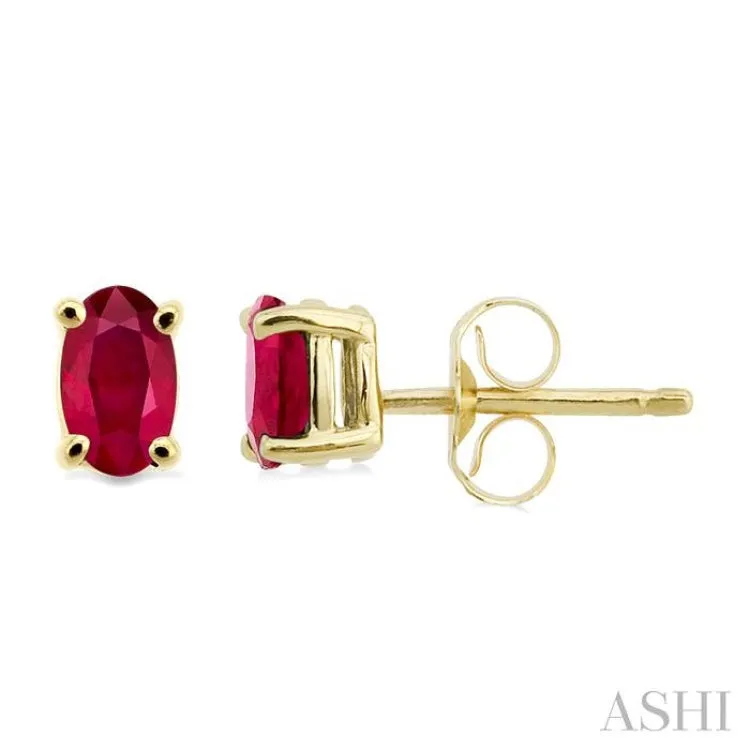 5x3 MM Oval Cut Ruby Stud Earrings in 14K Yellow Gold