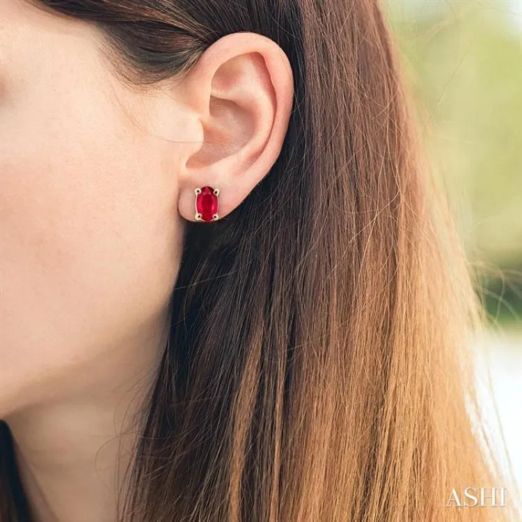 5x3 MM Oval Cut Ruby Stud Earrings in 14K Yellow Gold