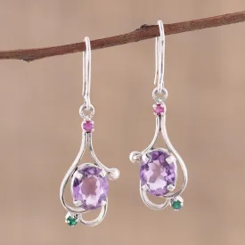 Alluring Glisten Multi-Gemstone Dangle Earrings from India