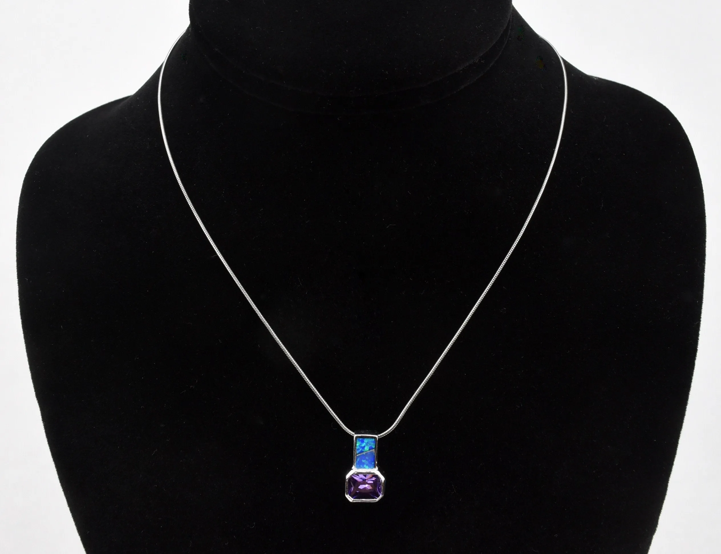 Amethyst and Opal Sterling Silver Pendant on Sterling Silver Chain