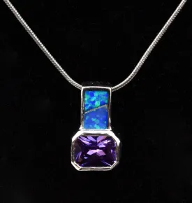 Amethyst and Opal Sterling Silver Pendant on Sterling Silver Chain