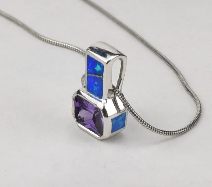 Amethyst and Opal Sterling Silver Pendant on Sterling Silver Chain