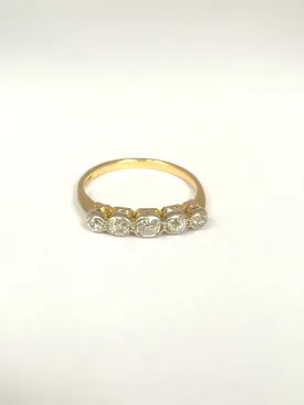 Antique, Edwardian, 18ct Gold and Platinum, Five Stone Diamond Ring