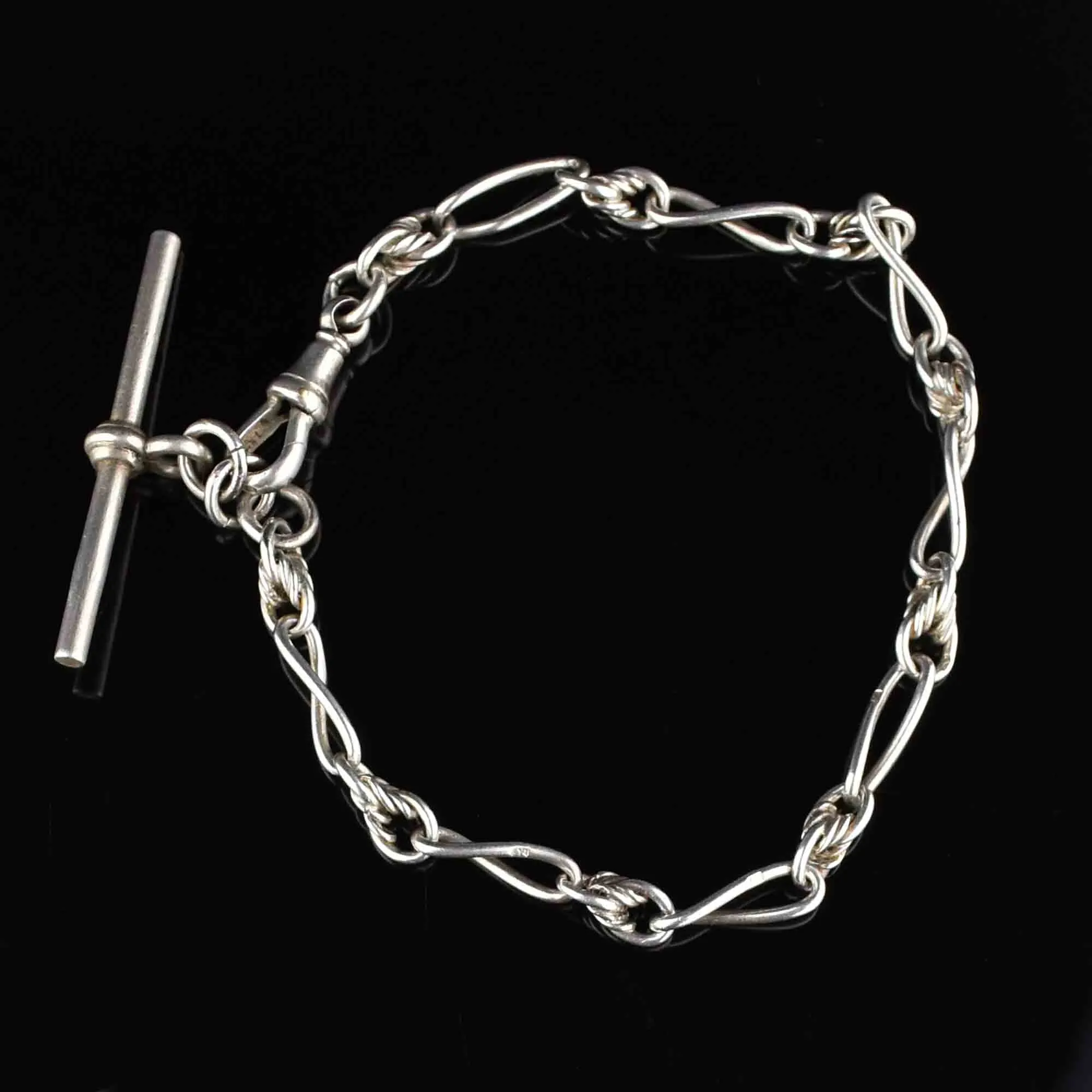 Antique Silver Trombone Link Watch Chain Bracelet