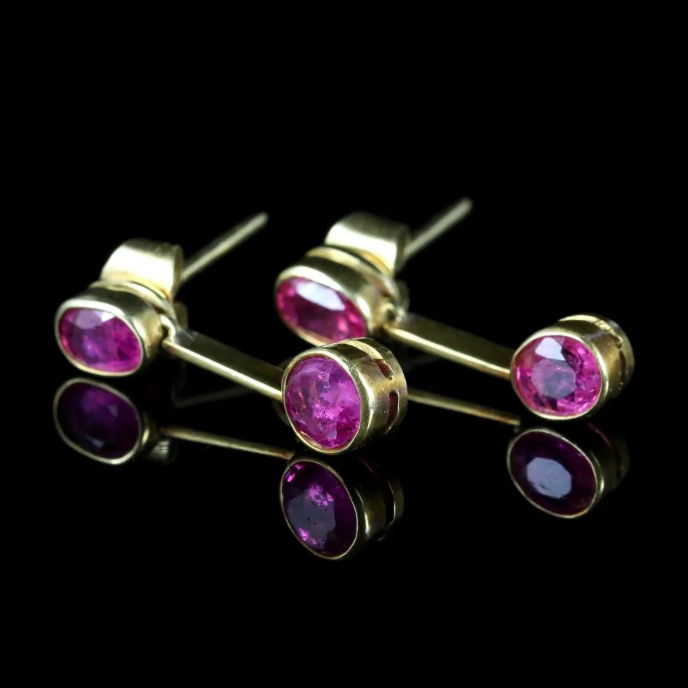 Antique Victorian Ruby Dropper Earrings 18Ct Gold Circa 1900