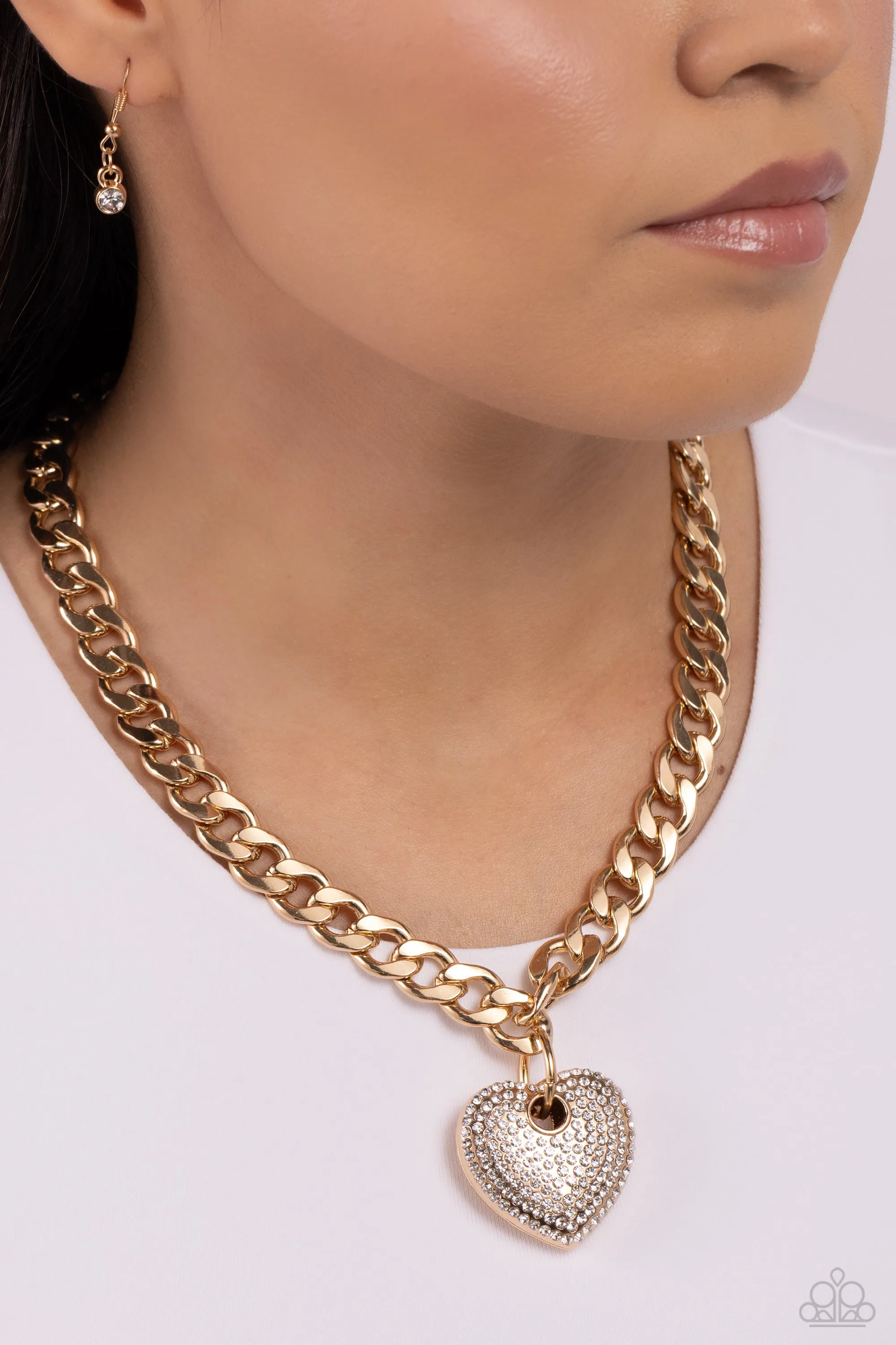 Ardent Affection - Gold - Rhinestone Encrusted Heart Paparazzi Short Necklace