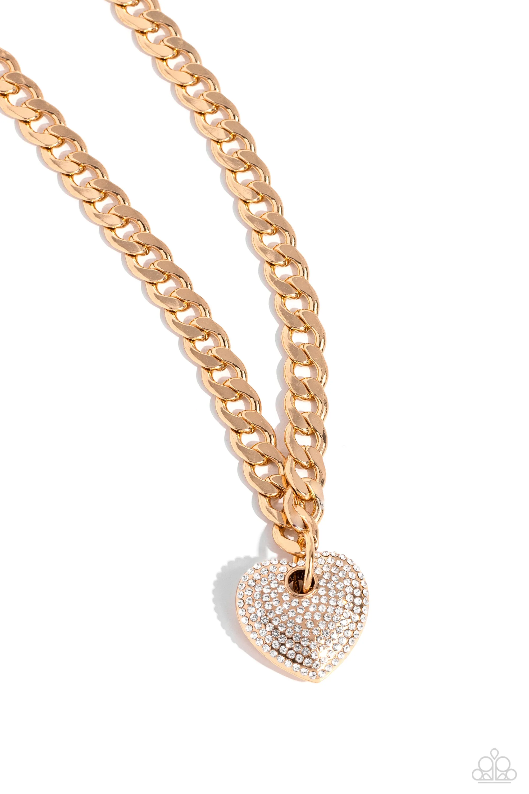 Ardent Affection - Gold - Rhinestone Encrusted Heart Paparazzi Short Necklace