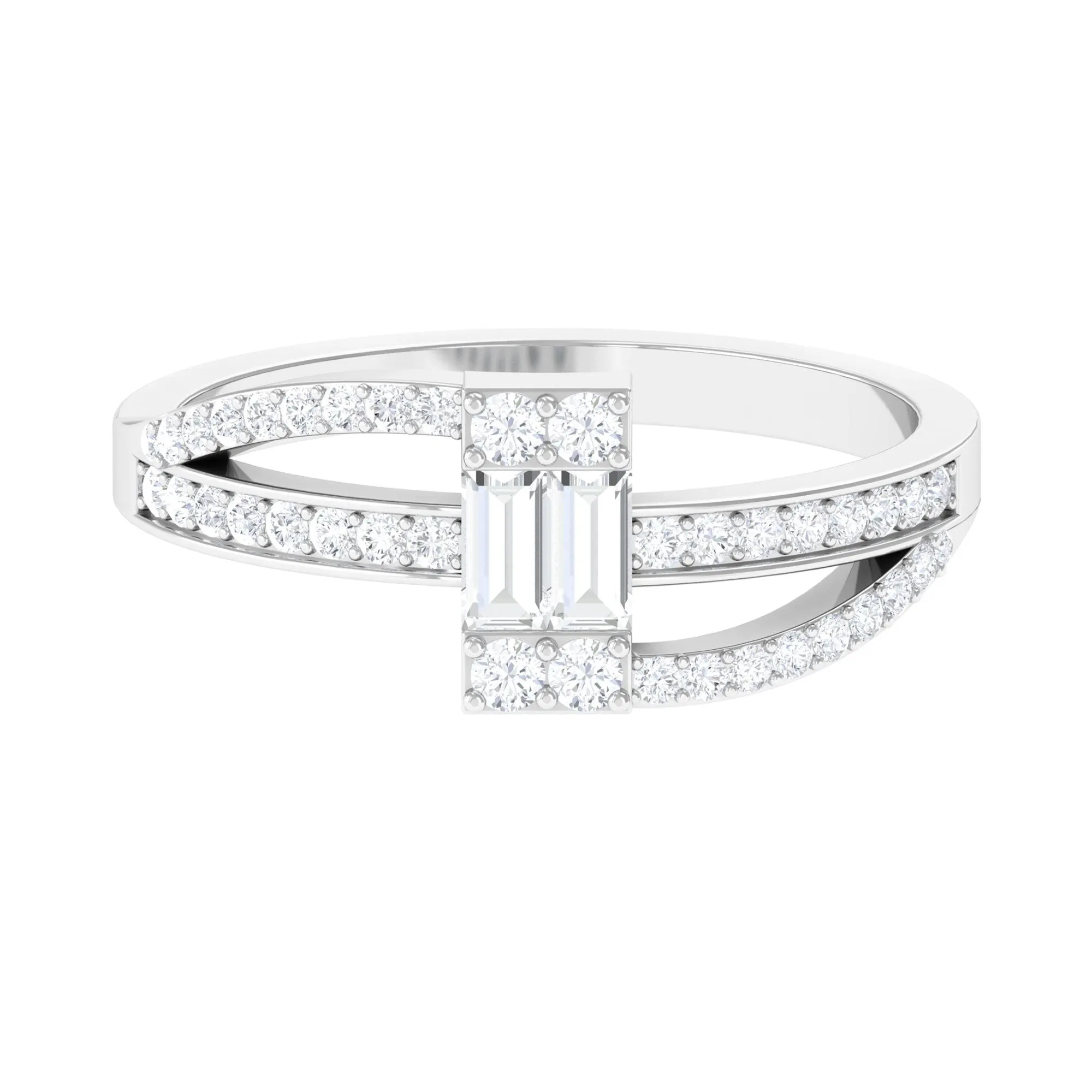 Baguette Shape Natural Diamond Bypass Engagement Ring