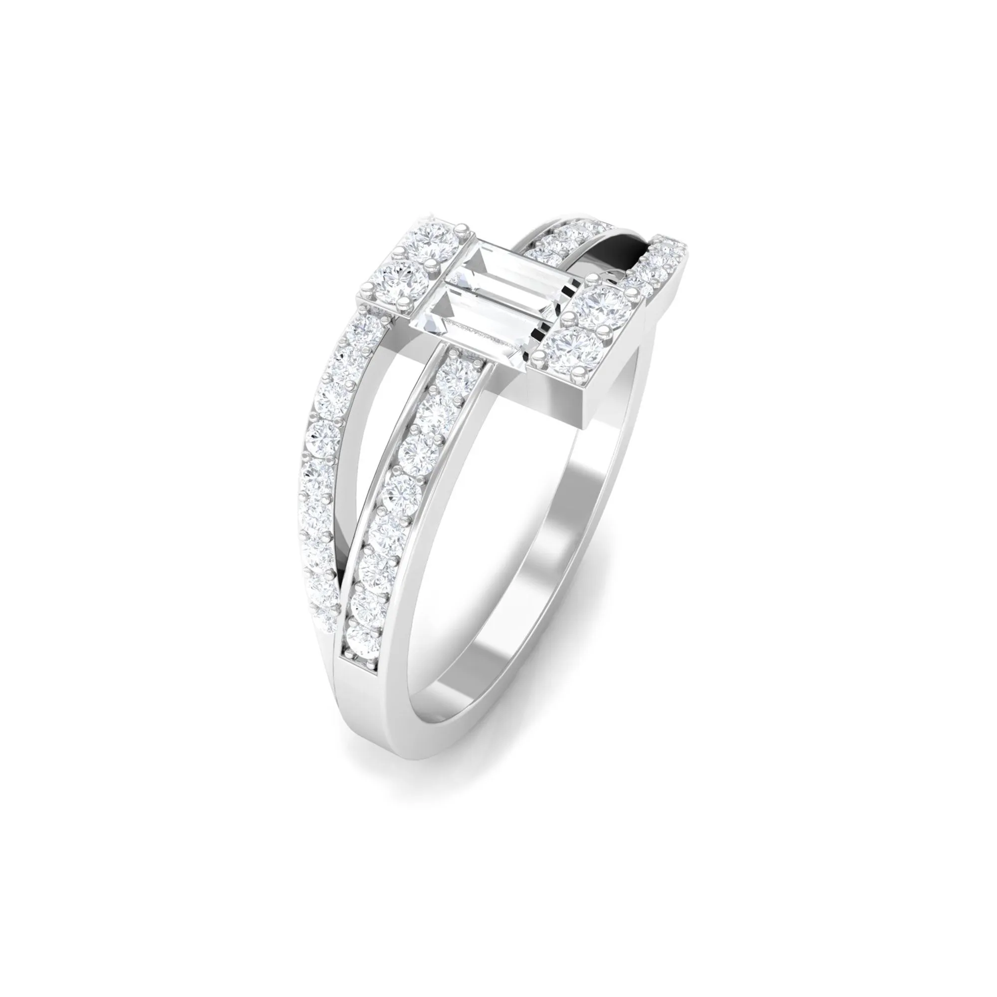 Baguette Shape Natural Diamond Bypass Engagement Ring