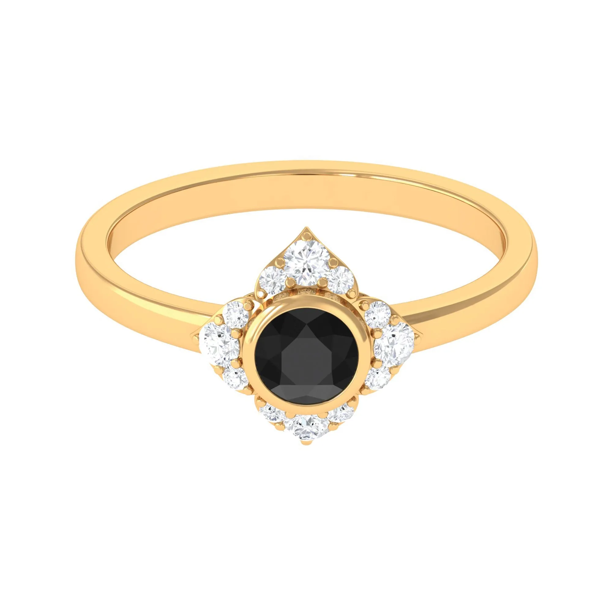 Bezel Set Black Diamond Flower Engagement Ring with Diamond