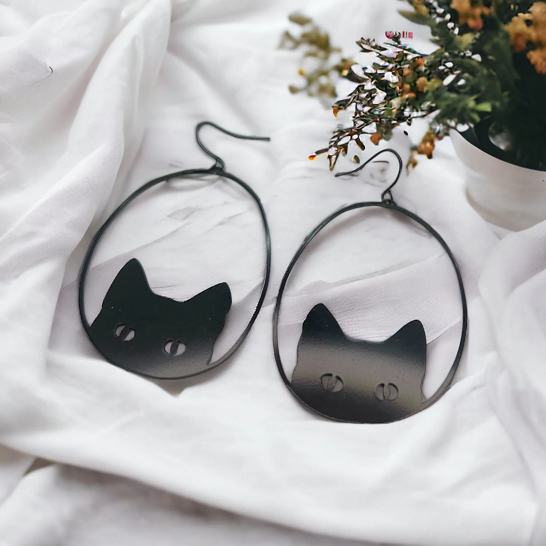 Black Cat Earrings - Cat Jewelry, Handmade Earrings, Handmade Jewelry, Animal Earrings, Black Cat, Animal Jewelry, Silhouette Earrings