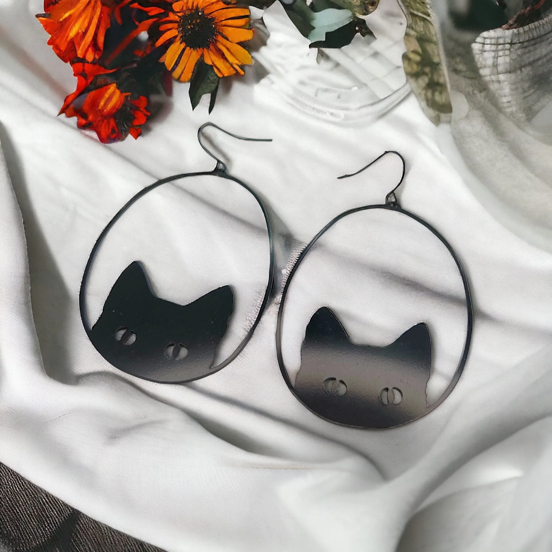 Black Cat Earrings - Cat Jewelry, Handmade Earrings, Handmade Jewelry, Animal Earrings, Black Cat, Animal Jewelry, Silhouette Earrings