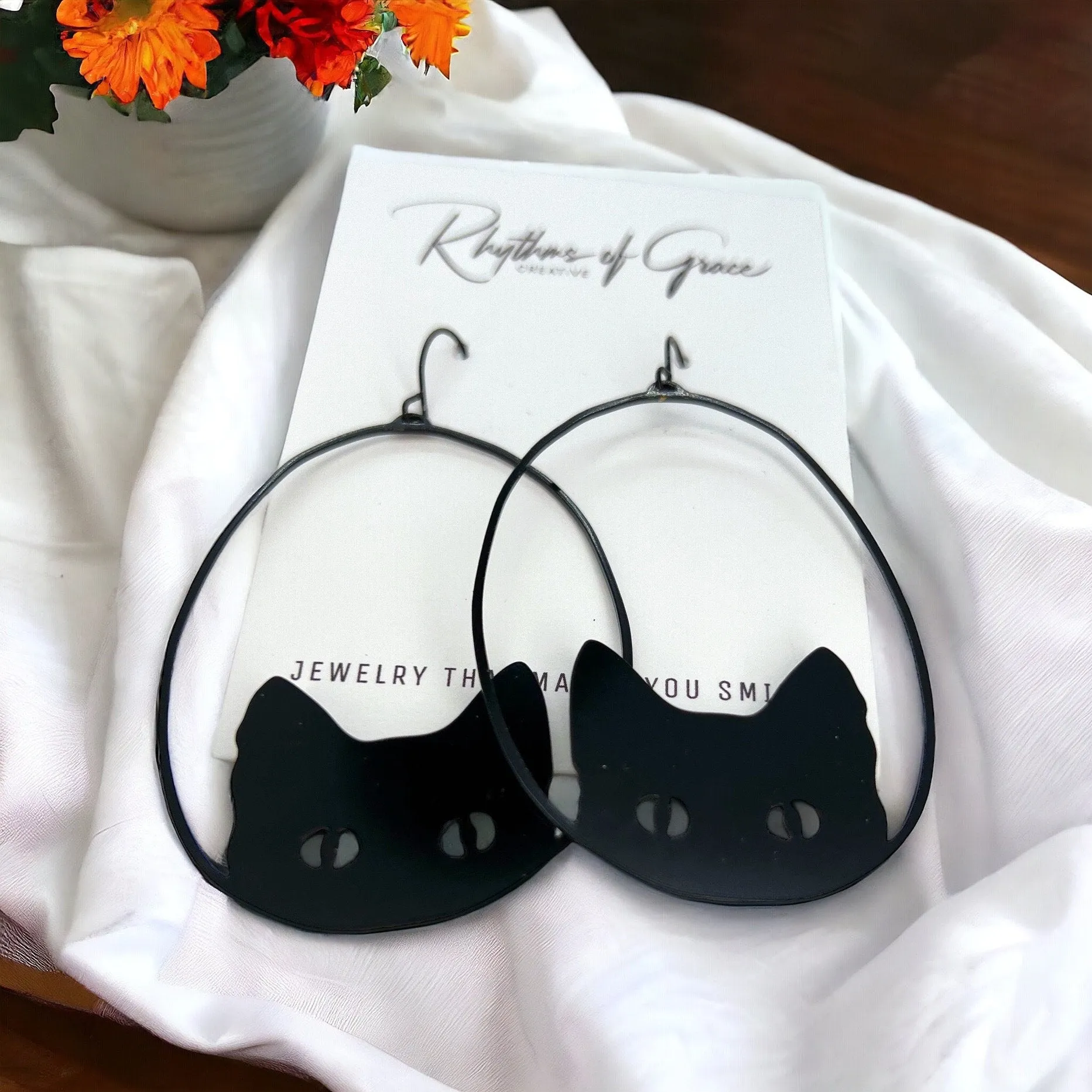 Black Cat Earrings - Cat Jewelry, Handmade Earrings, Handmade Jewelry, Animal Earrings, Black Cat, Animal Jewelry, Silhouette Earrings