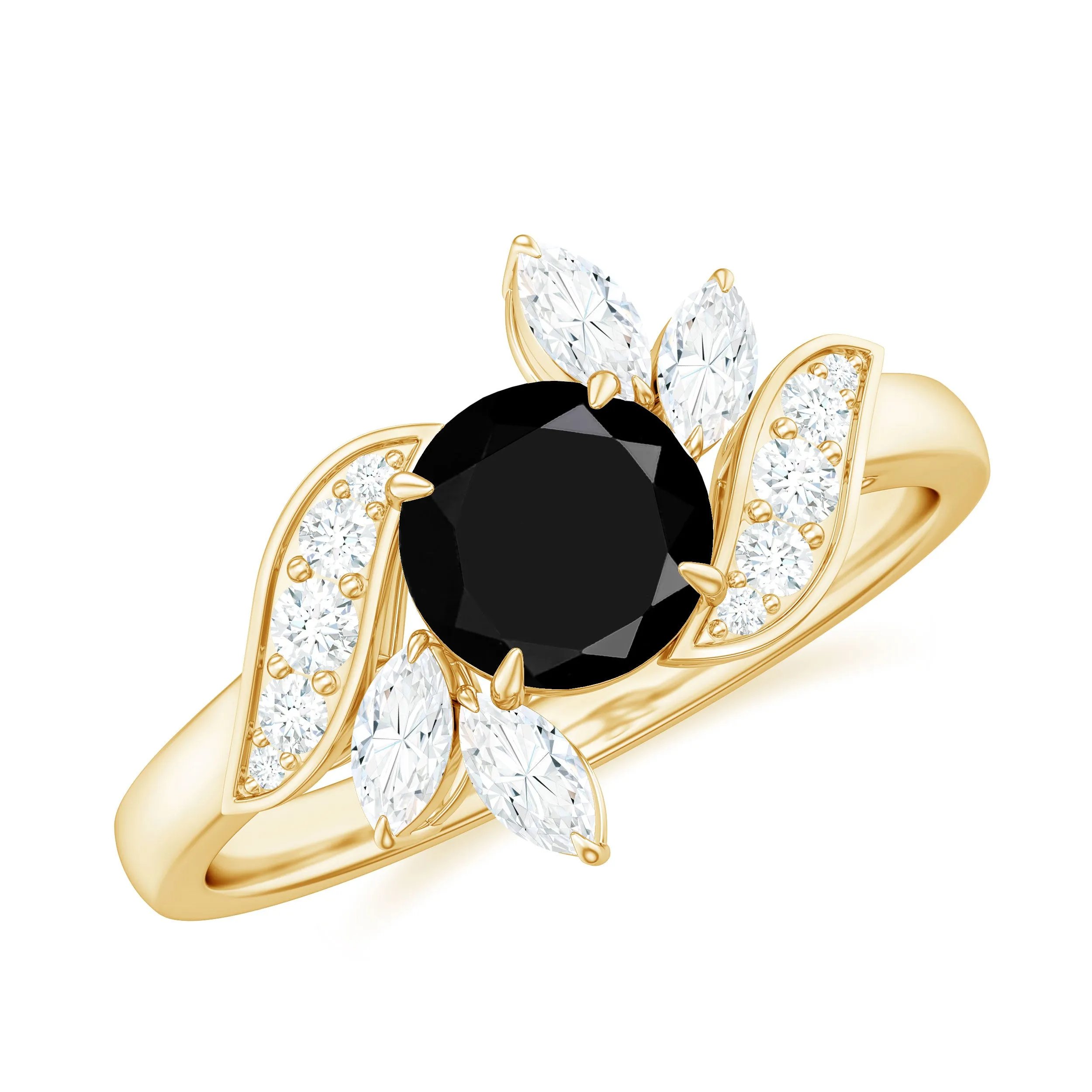 Black Diamond Flower Engagement Ring with Moissanite