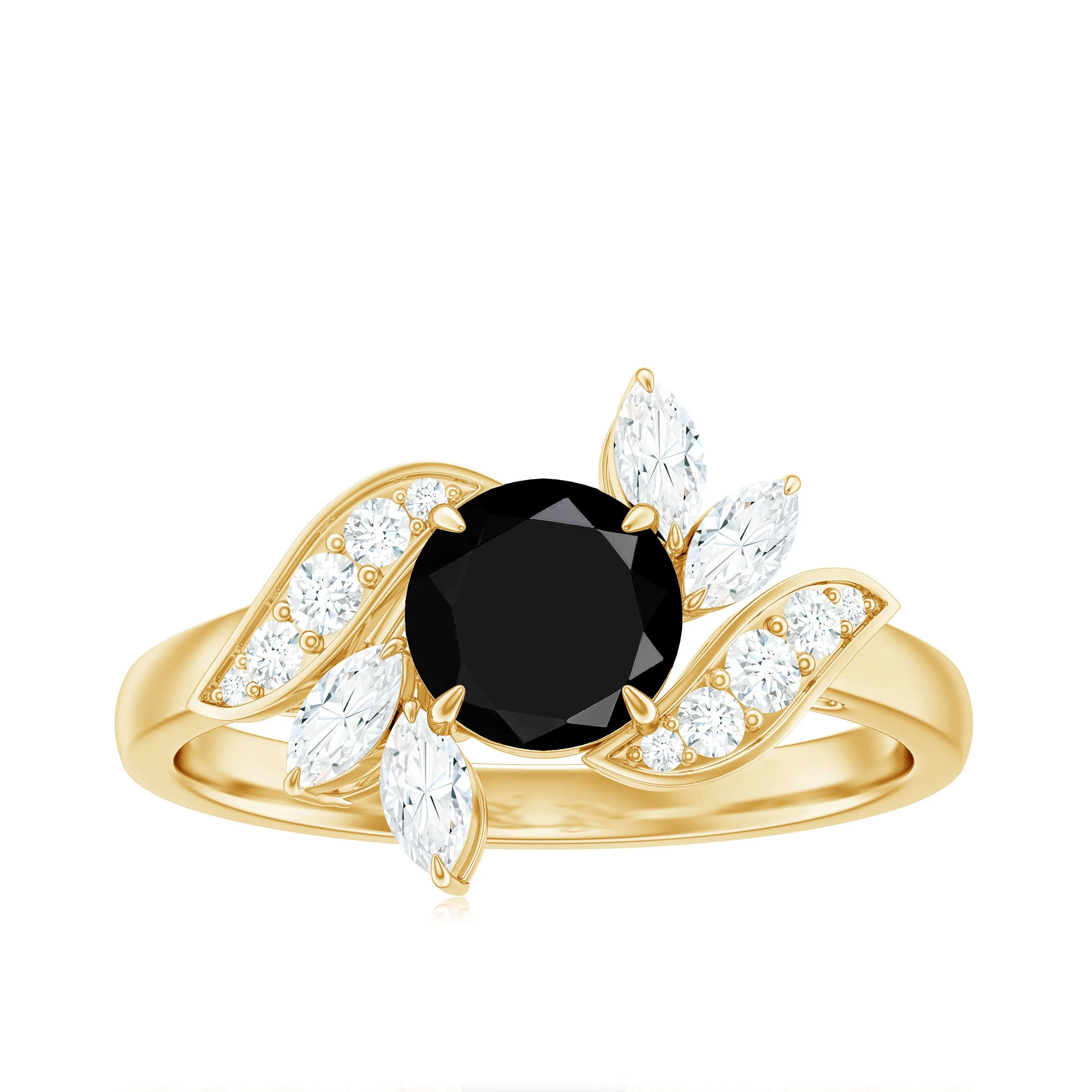 Black Diamond Flower Engagement Ring with Moissanite