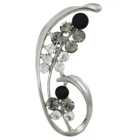 Black Gray and Clear Crystals Flower Brooch Pin - PRL903