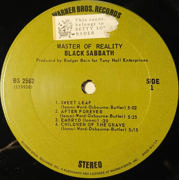 Black Sabbath - Master Of Reality (LP, Album, Ter) (VG )