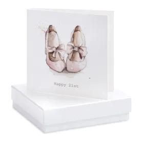 Boxed 21st Party Shoes Silver Earring Card