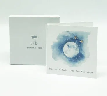 Boxed Moon & Stars Silver Earring Card