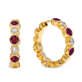 Bubbly Ruby and Diamond Mini Hoop Earrings