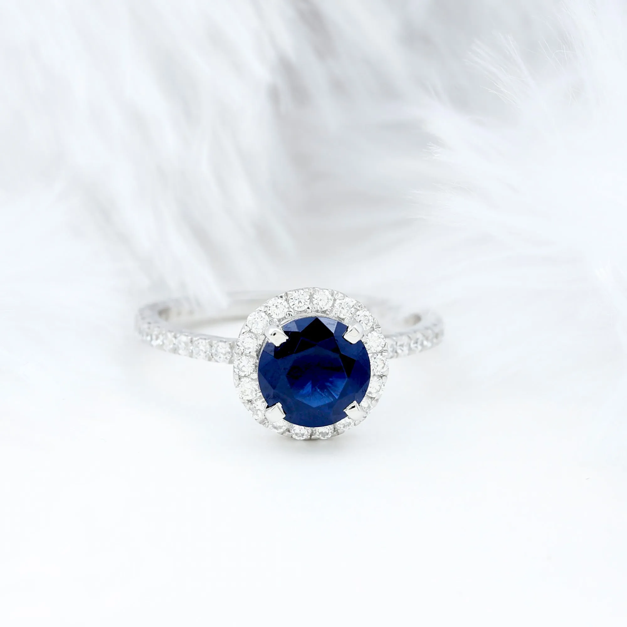 Certified Created Sapphire Halo Engagement Ring With Moissanite