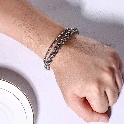 Classy Men Silver 2-Layer Chain Bracelet