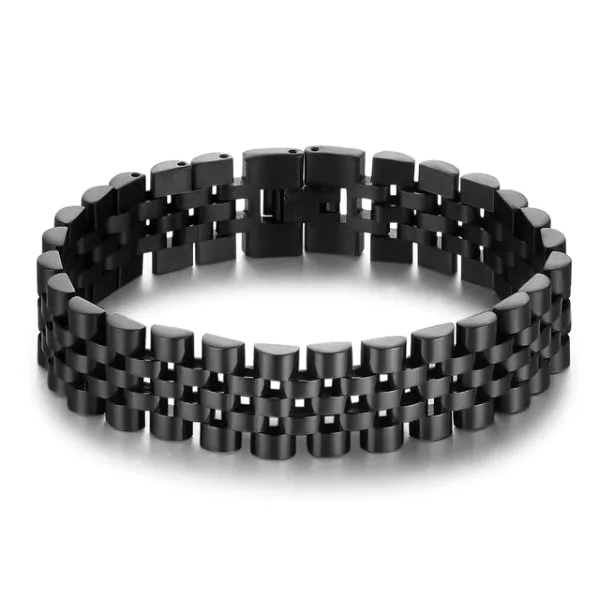 Classy Men Wide Black Steel Bracelet