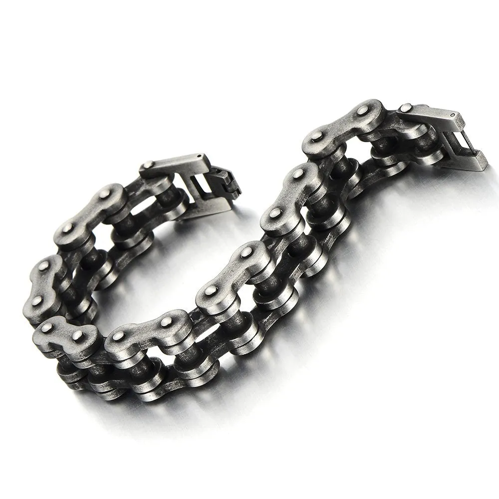 COOLSTEELANDBEYOND Heavy Sturdy Mens Motorcycle Chain Bike Chain Bracelet of Stainless Steel Silver Color Polished