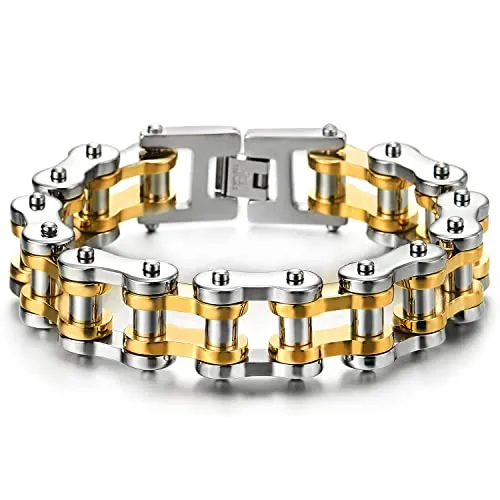 COOLSTEELANDBEYOND Heavy Sturdy Mens Motorcycle Chain Bike Chain Bracelet of Stainless Steel Silver Color Polished