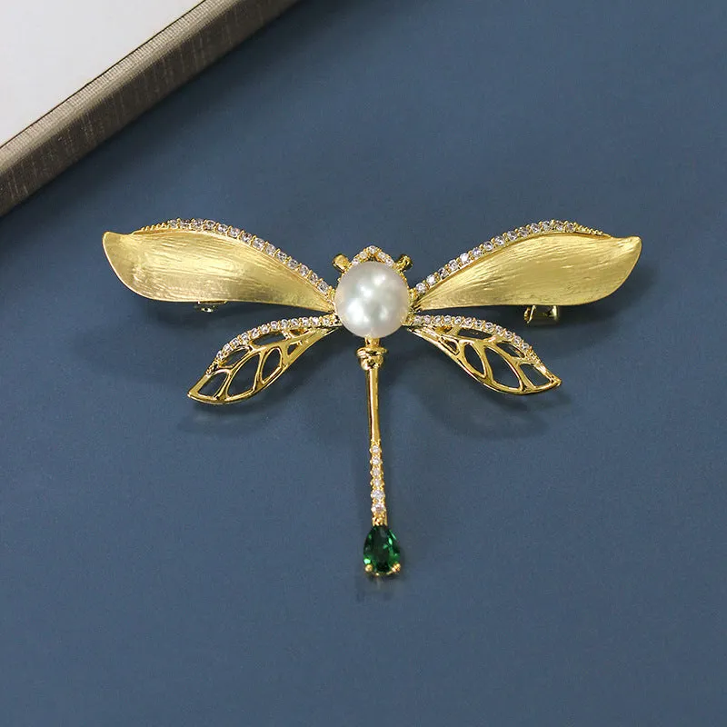 Copper Dragonfly Pearl Brooch