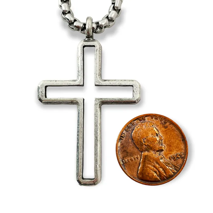 Cross Antique Silver Metal Finish Pendant Heavy Chain Necklace