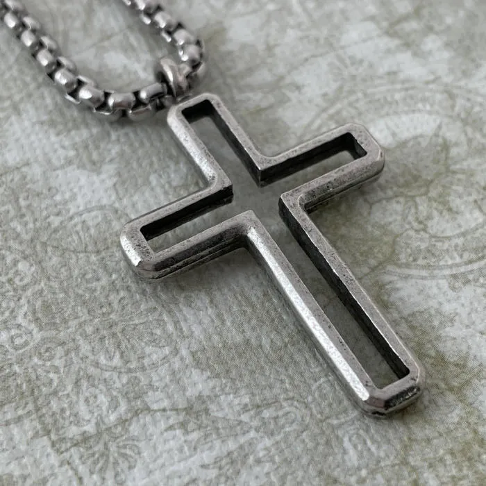 Cross Antique Silver Metal Finish Pendant Heavy Chain Necklace