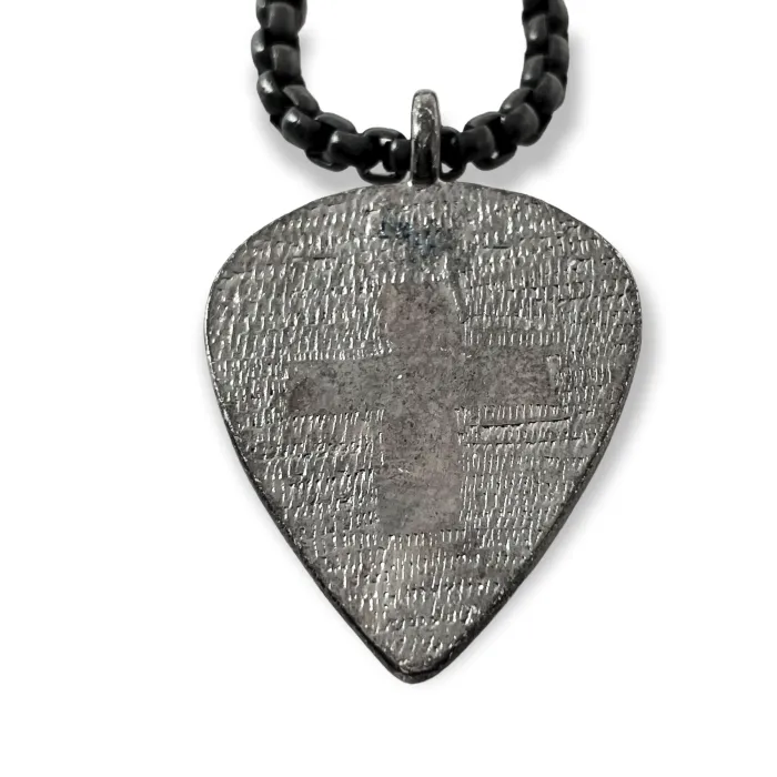 Cross Dark Metal Finish Guitar Pick Pendant Dark Heavy Chain Necklace