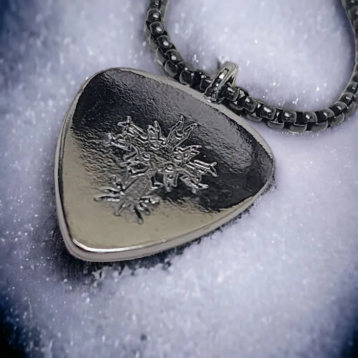 Cross Guitar Pick Dark Metal Finish Pendant Dark Heavy Box Chain Necklace