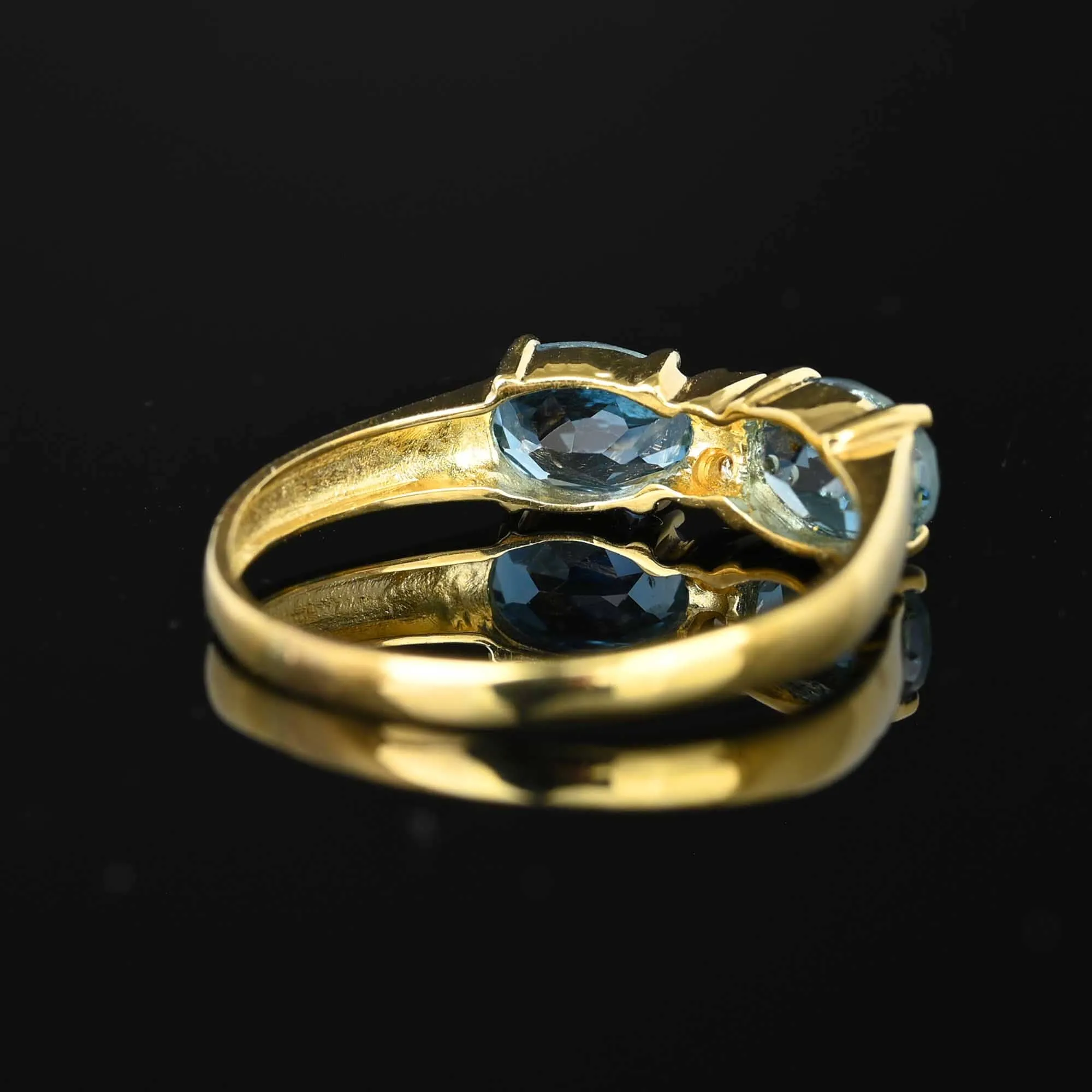 Cushion Cut Blue Topaz Diamond Ring in 14K Gold