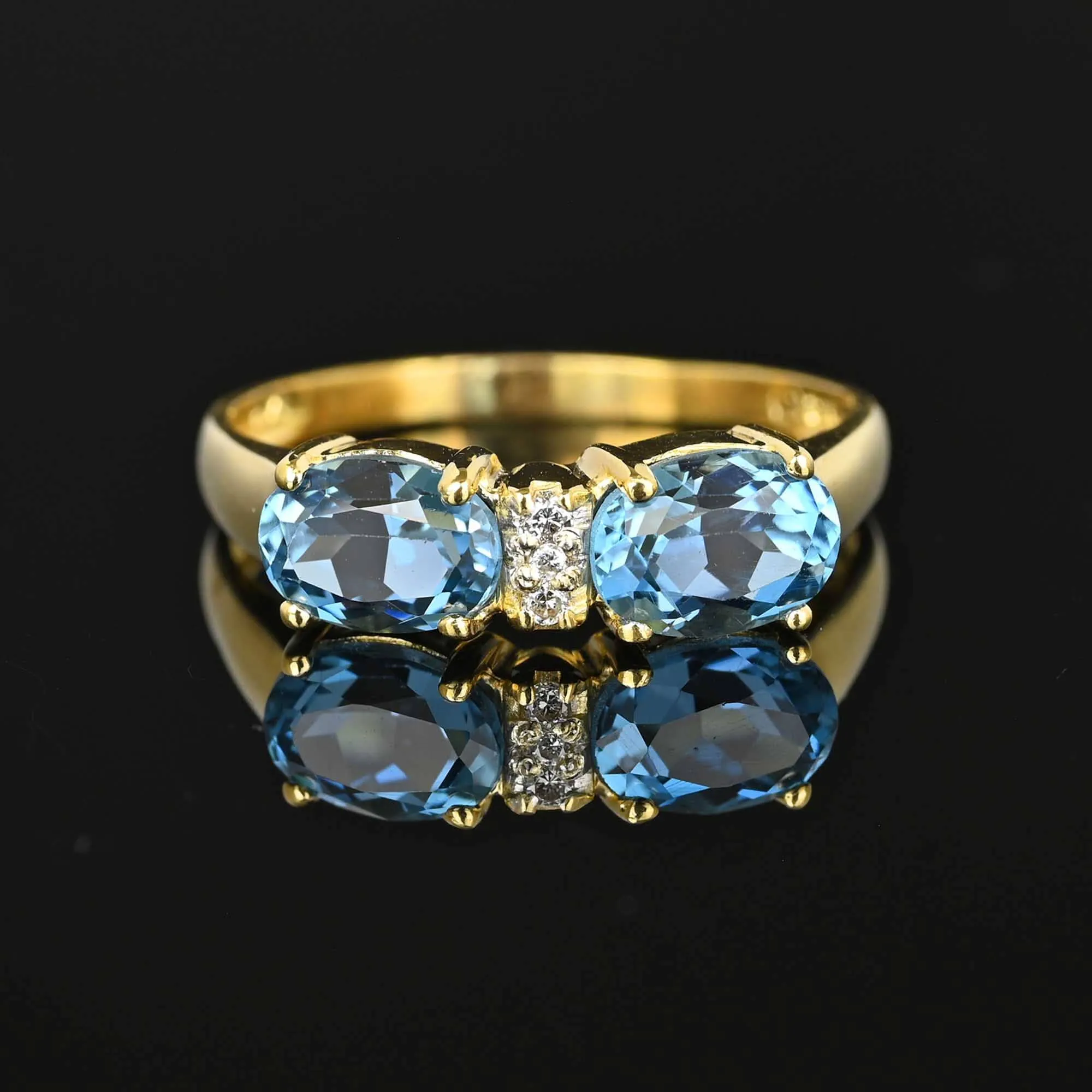 Cushion Cut Blue Topaz Diamond Ring in 14K Gold