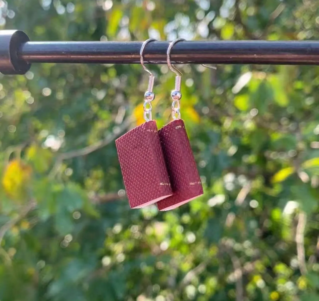 Cute burgundy book earrings