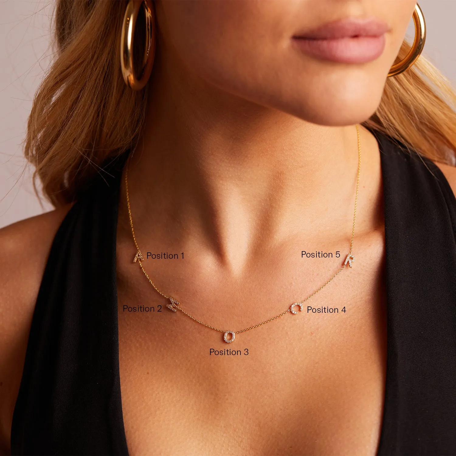 Diamond Asymmetrical Multi Initial Necklace