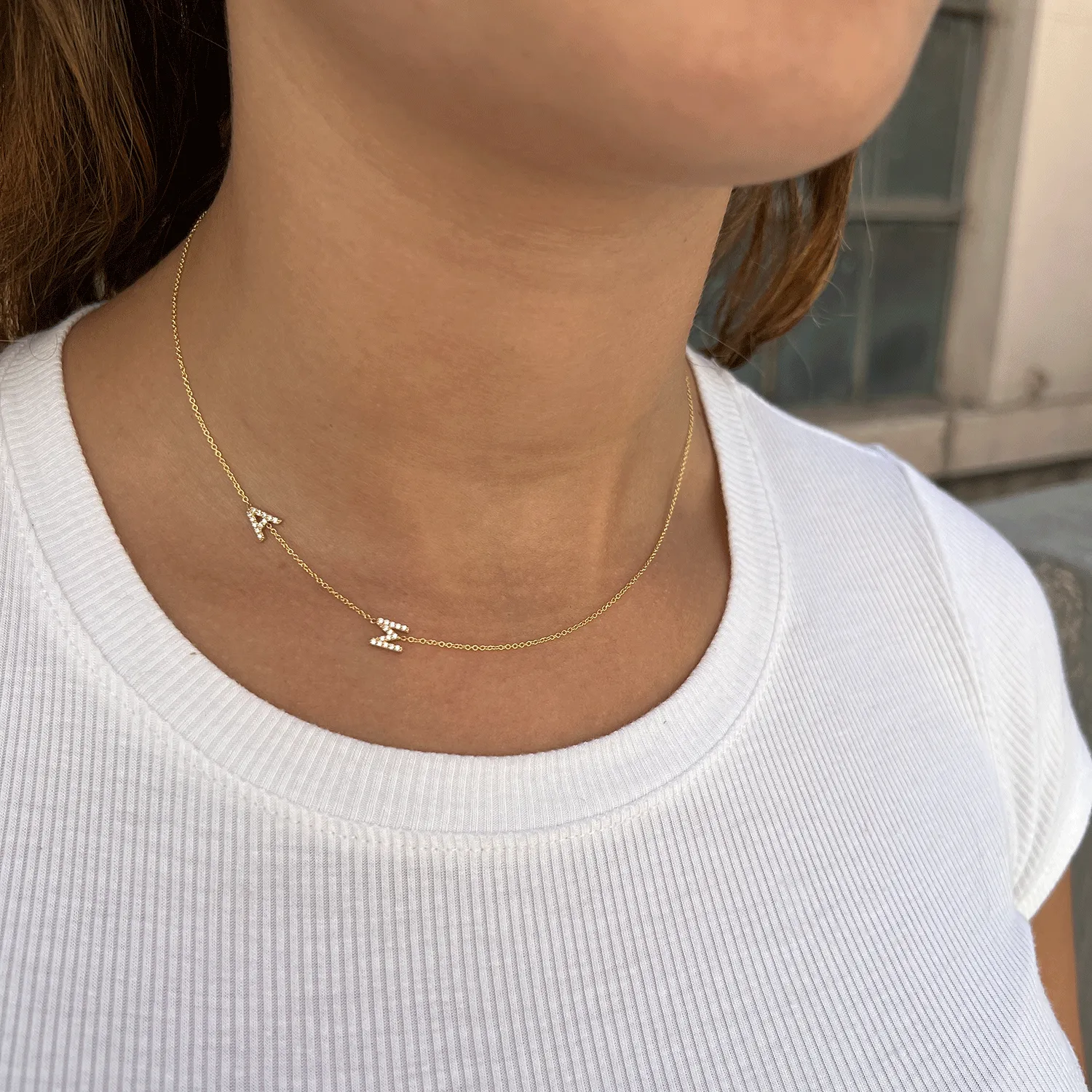 Diamond Asymmetrical Multi Initial Necklace