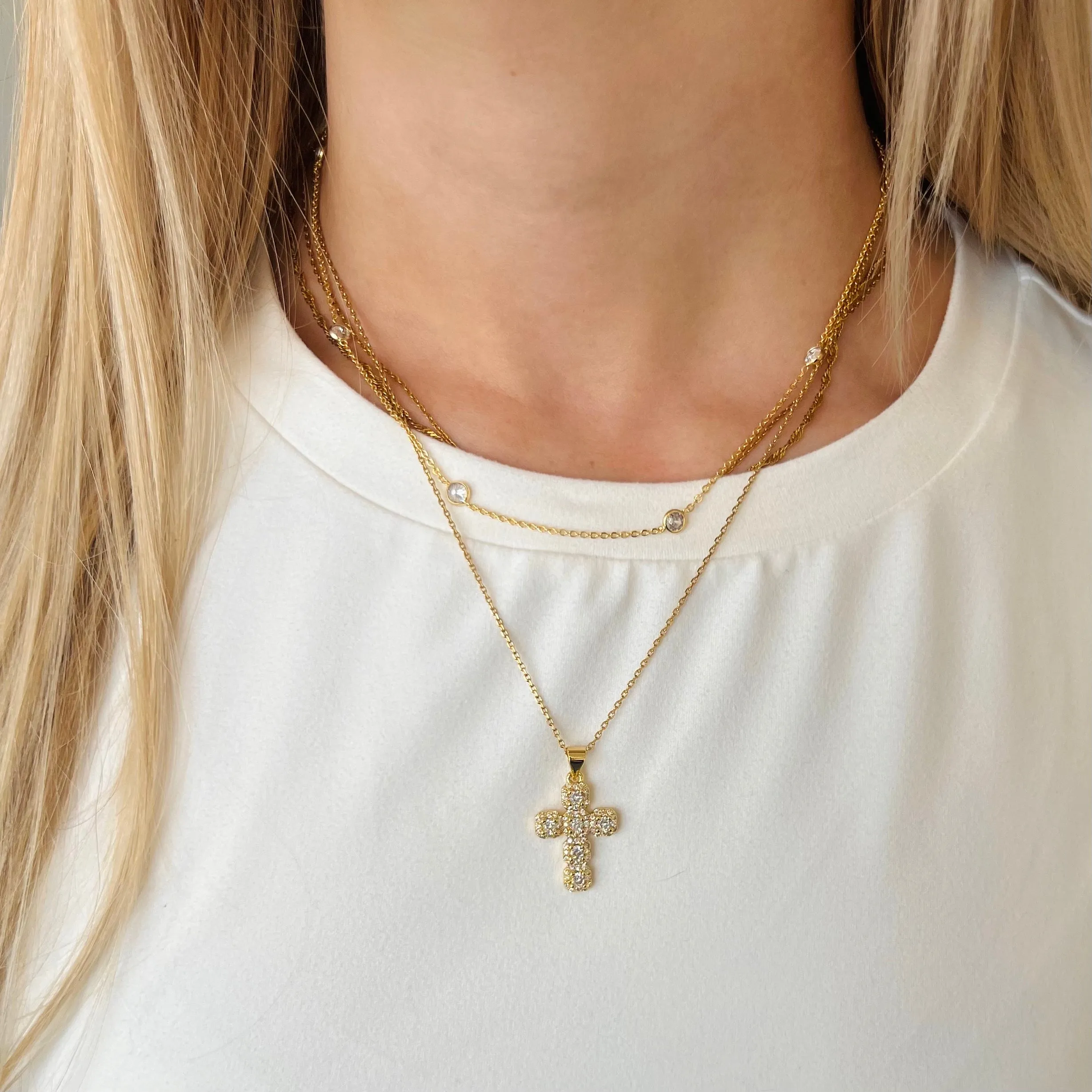 Diamond Cross Adjustable Necklace- Gold