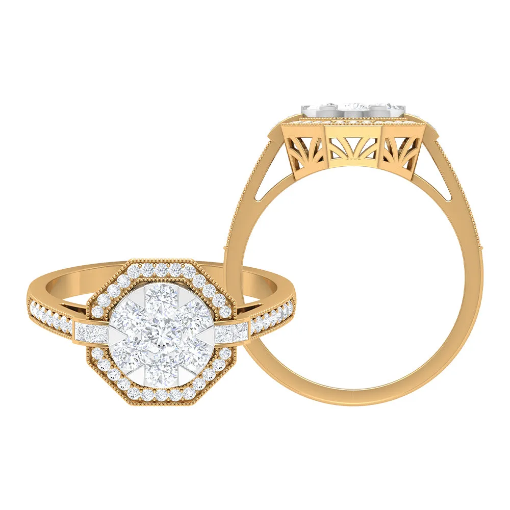 Diamond Flower Engagement Ring in Prong Setting