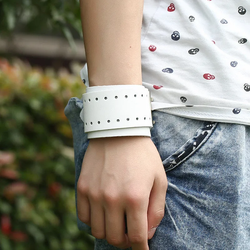 Double Row Buckle Heavy Metal Leather Bracelet