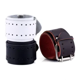 Double Row Buckle Heavy Metal Leather Bracelet