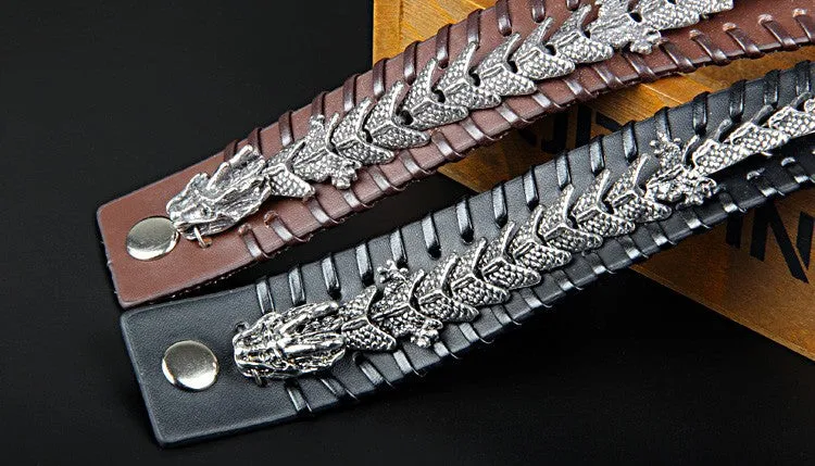 Epic Dragon Heavy Metal Leather Bracelet