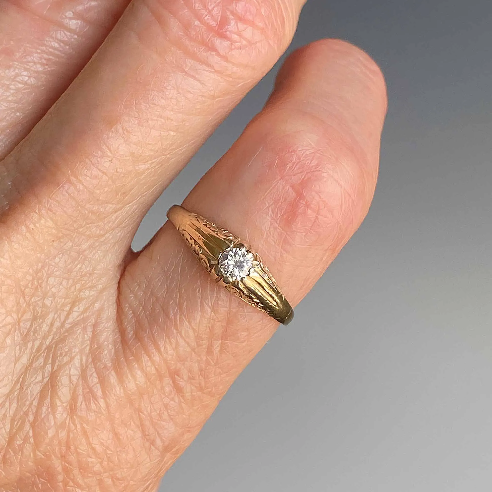 Fine Gold Edwardian Style Diamond Solitaire Ring