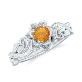 Flower Inspired Orange Sapphire and Diamond Engagement Ring