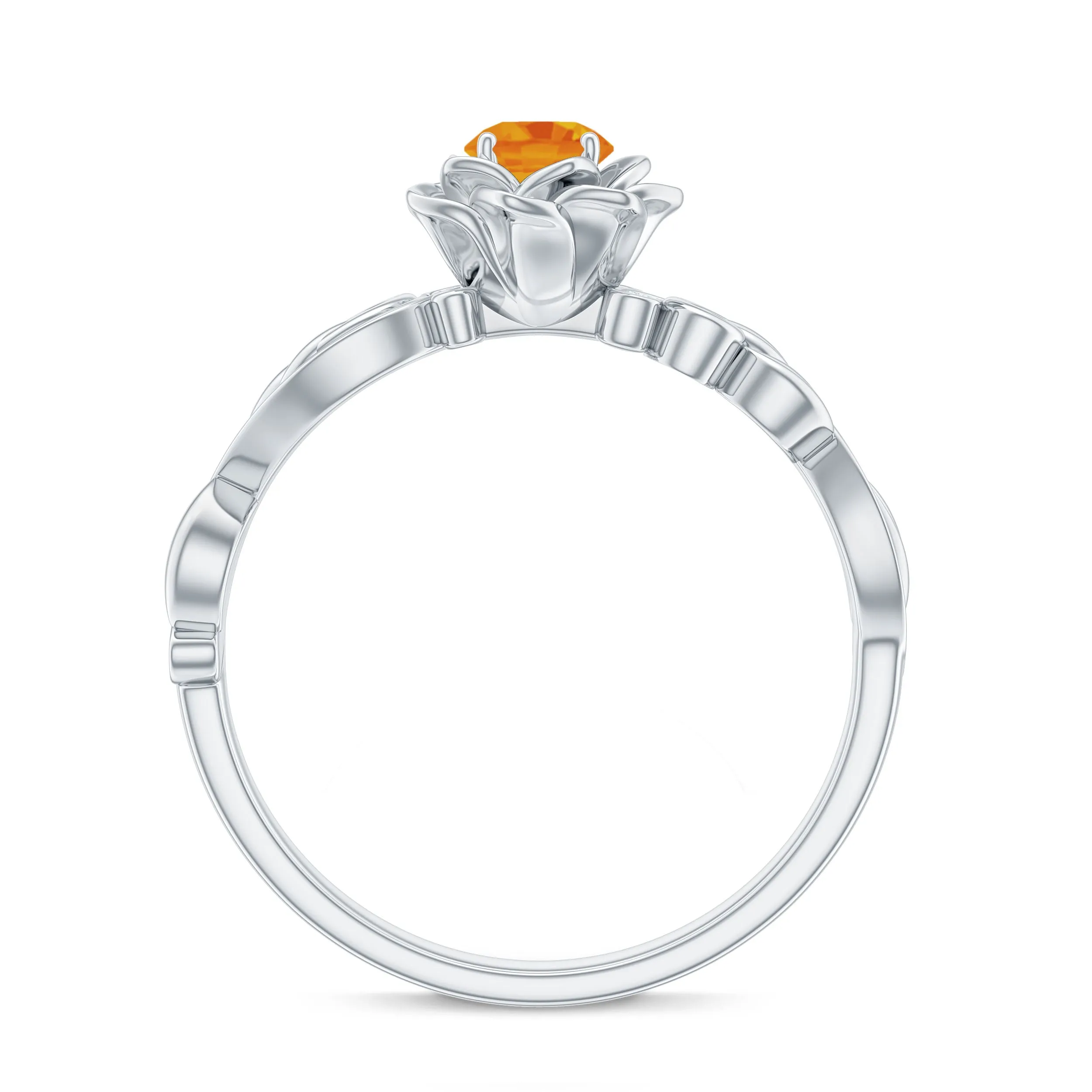 Flower Inspired Orange Sapphire and Diamond Engagement Ring