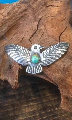 FRED HARVEY ERA 1940s Silver and Turquoise Thunderbird Pin