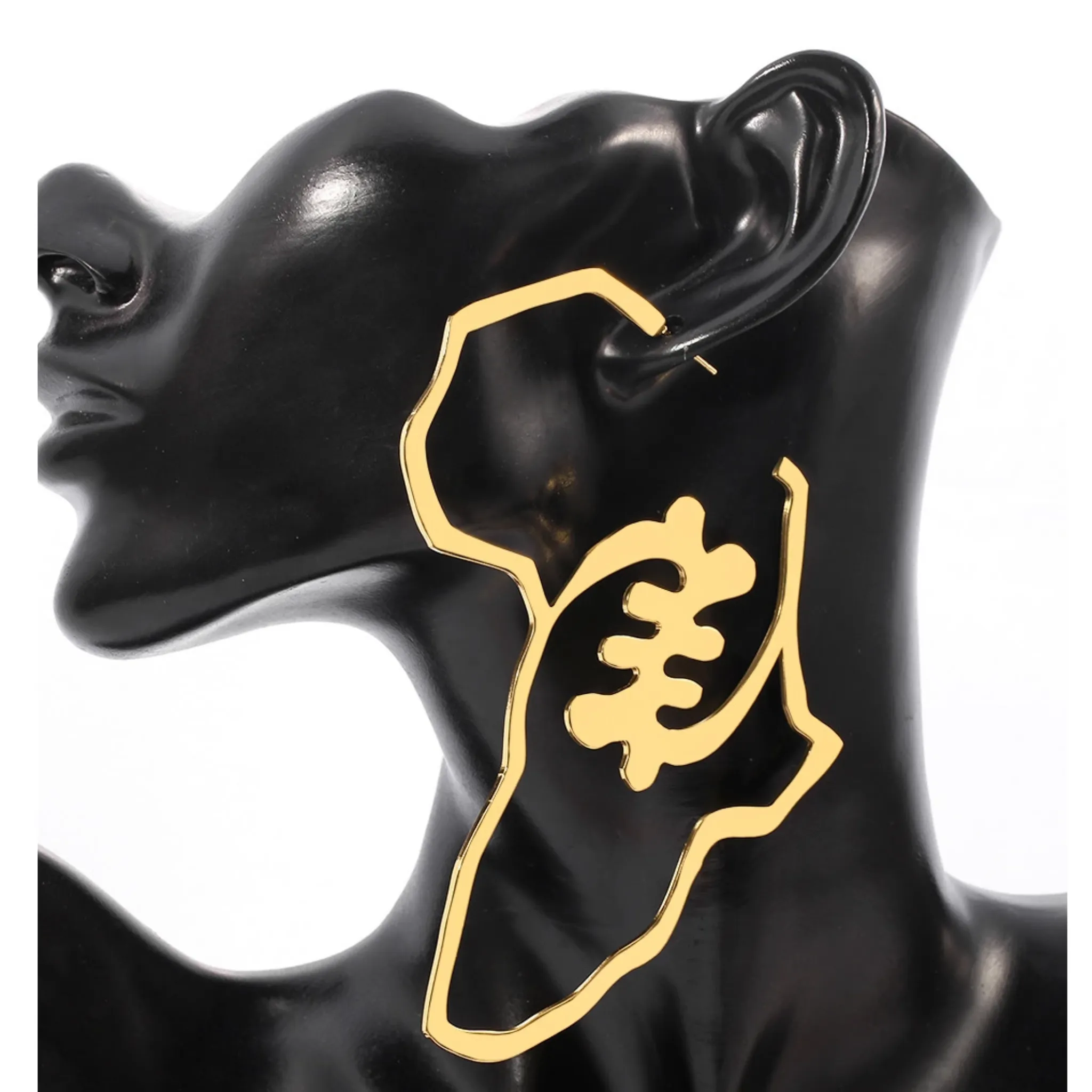 Gold Gye Nyame Africa Map Earrings